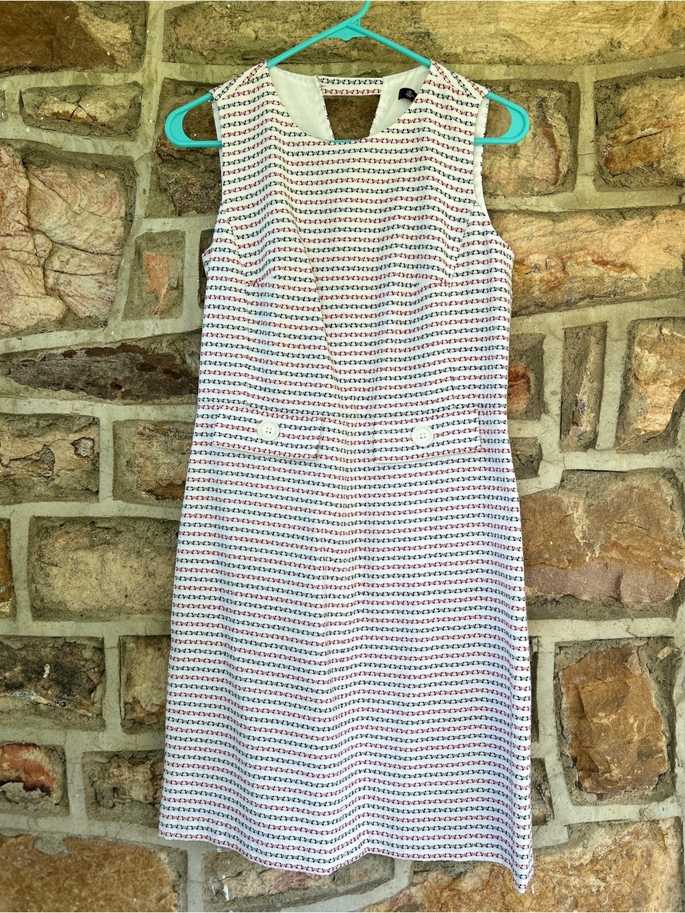 *Brooks Brothers Sleeveless Shift Dress Red White Blue Chain Link Print 2 | D397
